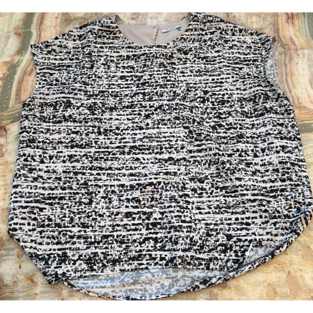 MM Lafleur The Didion Womens Blouse Top Black White Ink Wash Print Sleeveless L‎